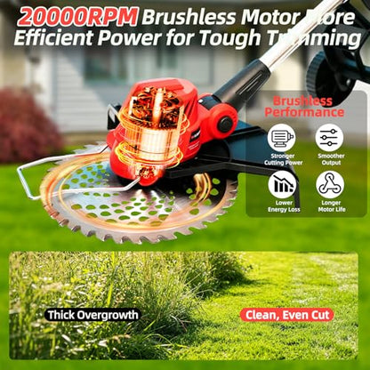Cordless Weed Wacker with 2 x 4.0Ah Batteries and Wheel - color: Red