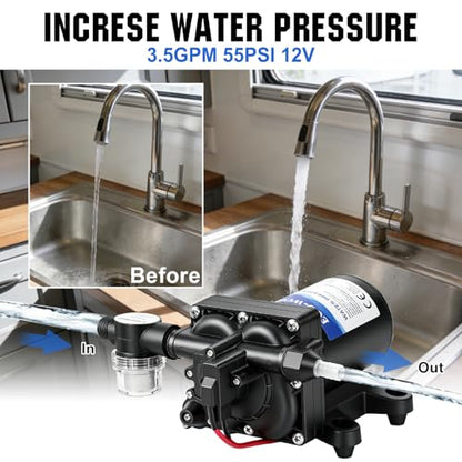 ECO-WORTHY 12V RV Water Pump, 3.5 GPM, 55 PSI, Self Priming Water Pump with Pressure Switch, 4-Chamber Fresh Water Pump for Boat Marine Camper Truck Shower Sprayer - color: Black 3