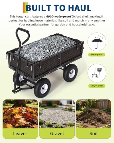 400 LBS Heavy Duty Garden Cart, Steel Utility Wagon with 10" All-Terrain Tires, Removable Mesh Sides, TC1840AR, Black for Farm & Lawn Work - color: Black