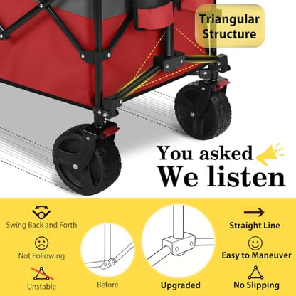 Sekey 300L Extended Collapsible Wagon, 660 lb Capacity, 48 in Long - color: Red&grey