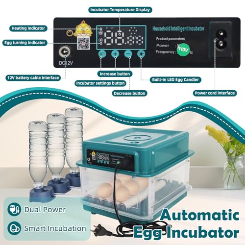 12 Eggs Incubators for Hatching with Auto Turning and Humidity Display