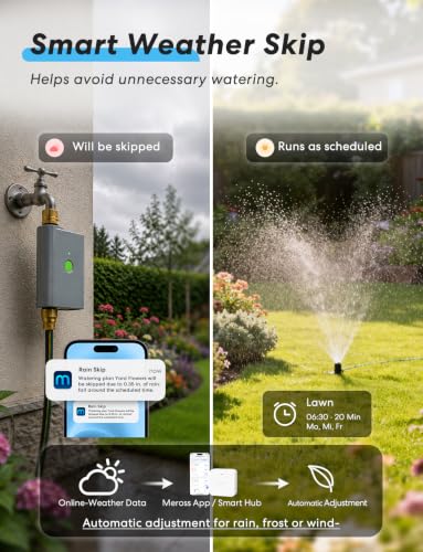 meross WiFi Water Timer for Garden Hose, Brass Inlet & Outet, Rain Skip - color: Gray, size: Timer with Hub