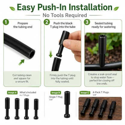 4-Pack 1/4 Inch Drip Irrigation T Plugs for Watering Kits - size: 1/4 T Plug (Fitting)