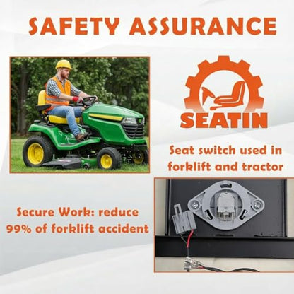Universal Tractor Seat, Zero Turn Mower Seat with Adjustable Safety Belt Armrest Micro Switch for John Deere ZTR Skid Steer Loader Telehandler Dozer Excavator