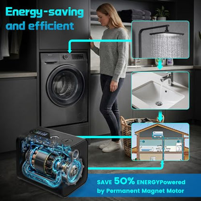 Whole House Water Pressure Booster Pump, 3/4 HP 220V AC Permanent Magnet Motor, Self-Priming Smart Pump for Home, Apartment, Shower, Garden Irrigation, Shallow Well, RV