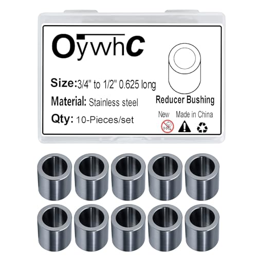 Stainless Steel Reducer Bushing, Screw Standoff Metal Spacer 3/4" to 1/2" Steel Reducer Standoff Bushing Adapters for 1/2" Screws Bolts and Rods, Round Metal Stainless Steel Spacer Set of 10 - size: 3/4" to 1/2"