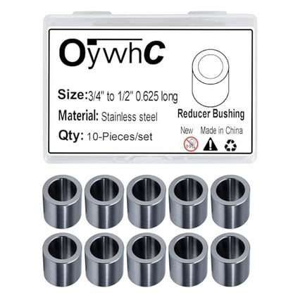 Stainless Steel Reducer Bushing, Screw Standoff Metal Spacer 3/4" to 1/2" Steel Reducer Standoff Bushing Adapters for 1/2" Screws Bolts and Rods, Round Metal Stainless Steel Spacer Set of 10 - size: 3/4" to 1/2"