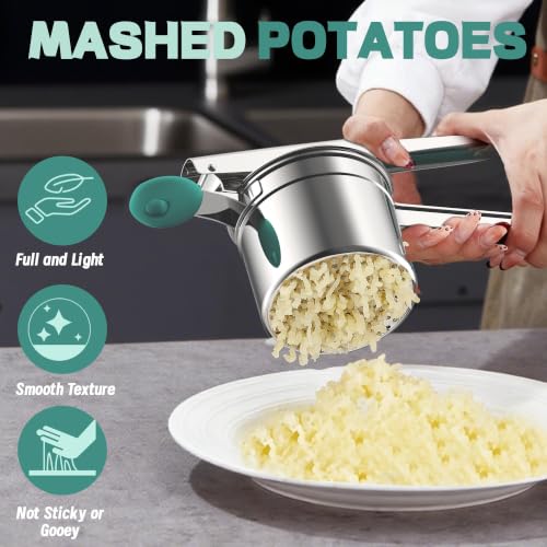 Large 15oz Potato Ricer for Mashed Potatoes, Heavy Duty 18/8 Stainless Steel Potato Masher for Baby Food & Spaetzle Maker, Masher and Ricer Kitchen Tool, Press and Mash Kitchen Gadget, Green - color: Green