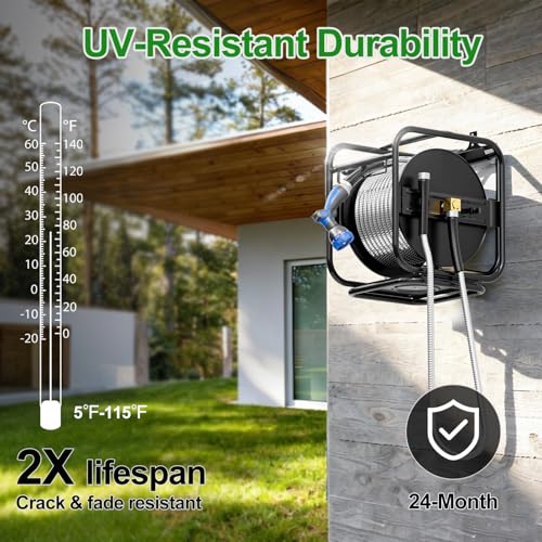 SPECILITE Garden Hose Reel With 100Ft Metal Water Pipe, 360° Rotation Frame - size: 100 FT
