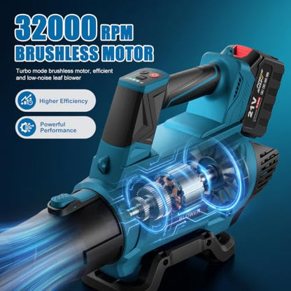Electric Leaf Blower Cordless with 2 x 6.0 Ah Batteries and Charger - color: Dark-blue