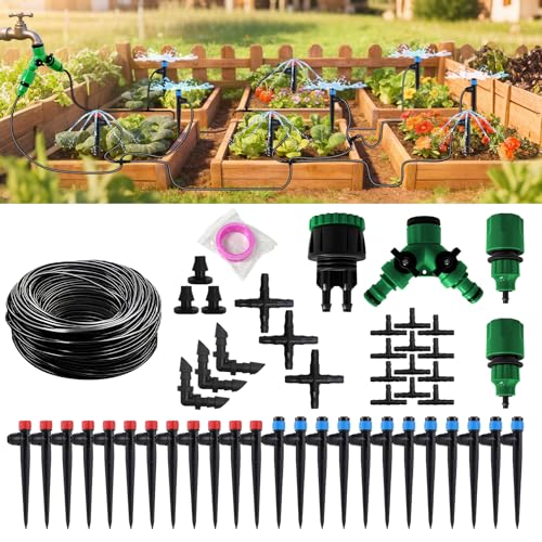 65Ft Drip Irrigation System Kit with 1/4 Inch Tubing for Garden
