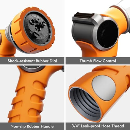 RESTMO Heavy Duty Hose Nozzle, Metal Garden Water Hose Sprayer - color: Orange