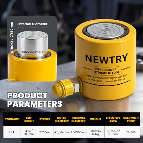 NEWTRY 30T Short Hydraulic Ram Jack, 2" Stroke Porta Power Ram Auto Retract - size: 30T