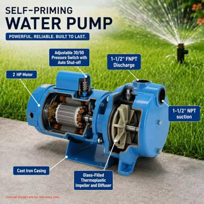 GT20 Self-Priming Centrifugal Pump, 2 HP Motor / 230 Volt