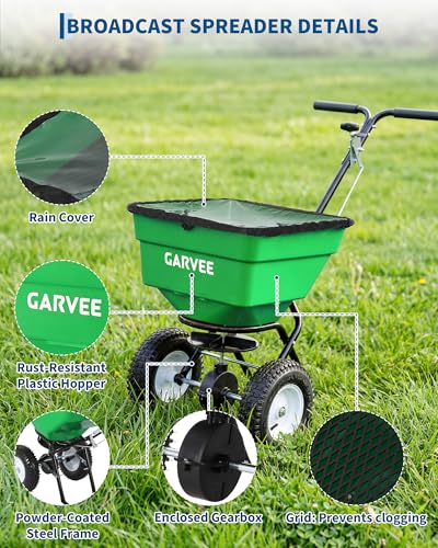 Push Broadcast Spreader, 12ft Spread Width, 100LBS, 58L, Heavy Duty, Green