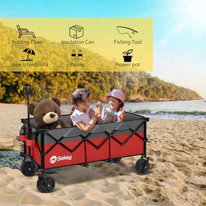 Sekey 300L Extended Collapsible Wagon, 660 lb Capacity, 48 in Long - color: Red&grey