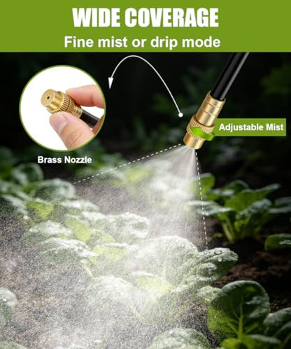 32FT 5/16" Misting Irrigation System for Garden with 10 Adjustable Nozzles - size: 32 FT+10 Nozzles