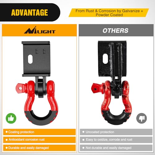 Nilight 2Pack Demon Front Tow Hook Bracket with 3/4" Shackle for Toyota Tacoma | for Toyota Tacoma 2009-2016 2017 2018 2019 2020 2021 2022 2023, with 7/8" Screw Pin and Isolator Rubber Washers - color: Toyota Tacoma D-Ring Shackle