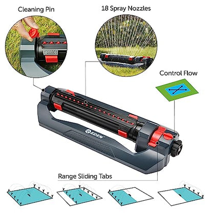 Eden 94094 Turbo Oscillating Sprinkler, Covers Up to 4,000 sq. ft., 18 Precision Nozzles, Adjustable Range and Width, Flow Control, Weighted Base, Quick Connect Starter Set - size: Covers up to 4,000 sq. ft., style: Width Adjustment