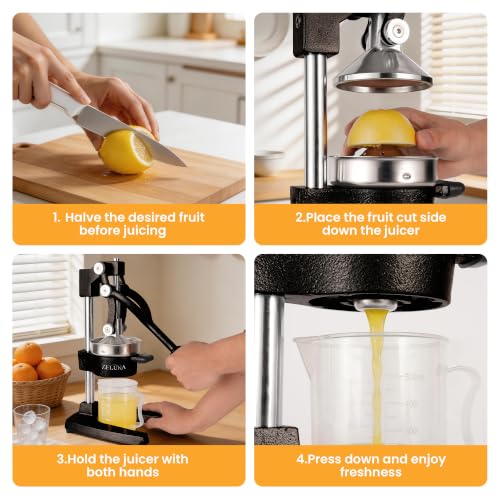 Cast Iron Manual Hand Press Juicer for Citrus & Pomegranate,Black - color: Black