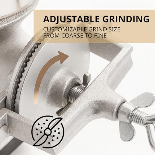 Hand Crank Grain Mill Grinder – Silver Manual Grinder for Corn Wheat Nuts with Clamp Handle Operated Wheat Mill Grain for Home Compact Food Hand Crank Tool