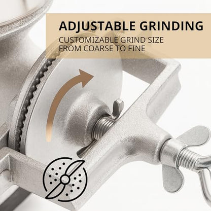 Hand Crank Grain Mill Grinder – Silver Manual Grinder for Corn Wheat Nuts with Clamp Handle Operated Wheat Mill Grain for Home Compact Food Hand Crank Tool