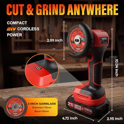 TEENO Cordless Angle Grinder 3", 21V Mini Cut-Off Tool, LCD Battery Display - color: Red
