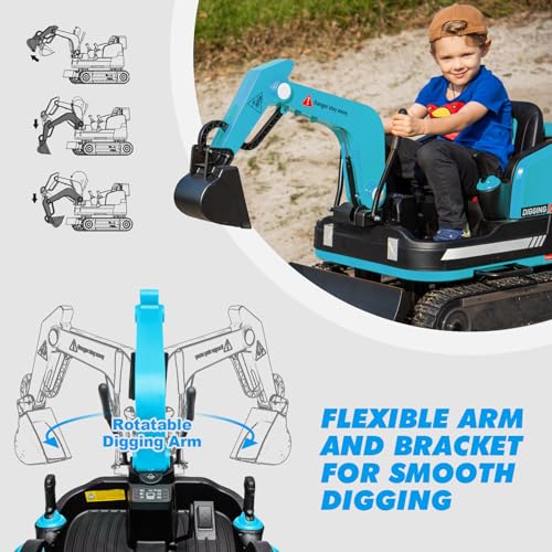 JOYLDIAS 360 Degree Rotating Ride On Excavator and Bulldozer - color: Blue
