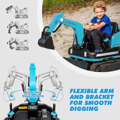 JOYLDIAS 360 Degree Rotating Ride On Excavator and Bulldozer - color: Blue