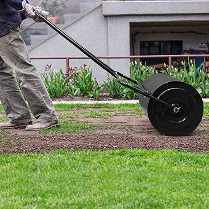 VINGLI 20 Inch Lawn Roller Water Filled Pull Behind Garden Drum Roller Push/Tow Behind, Water/Sand Filled for Garden, Lawn, Backyard (Black) - color: Black, size: 20 inch