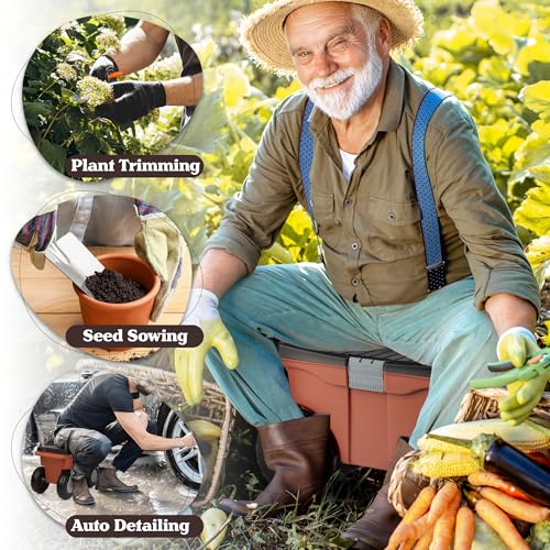 Pure Garden Rolling Garden Cart with Seat, Terracotta - color: Terracotta