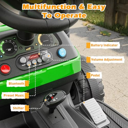 ARBELI 12V 7AH Kids Ride On Tractor w/Trailer & Remote Control, Green - color: Green