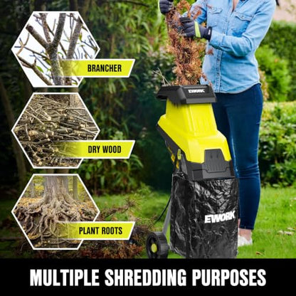 EWORK 15 Amp Electric Wood Chipper Shredder, Max 1.77" Cutting Diameter - color: Green