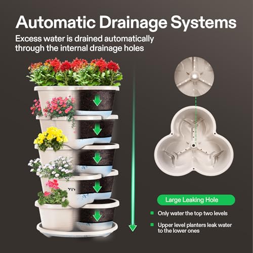 VIVOSUN 5 Tier Vertical Gardening Stackable Planter for Flowers, Ivory - size: 1 Pack