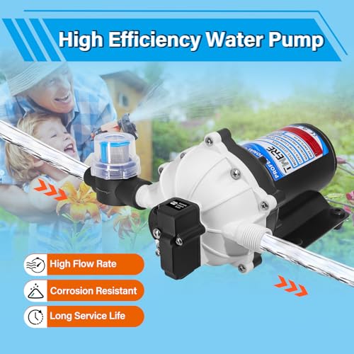 EF5500-BOX 12V Sprayer Pump,6.5GPM,70Psi Diaphragm Pump,Chemical and Corrosion Resistant,Self Priming Up to 10 Feet,Ideal for Agricultural Spraying,RV,Marine,Boats,Pressure Washing-1/2 MNPT Connection