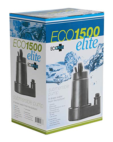 EcoPlus 1500 Elite Submersible Water Pump, Bottom Intake & Removes Down To 1/8", 1500 GPH