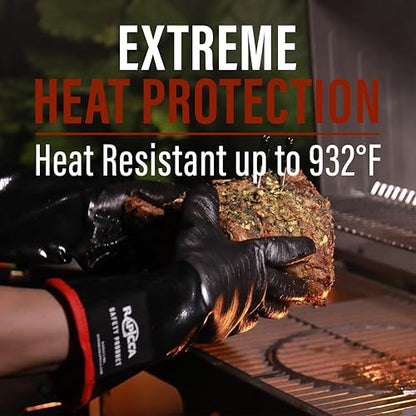 RAPICCA Heat Resistant BBQ Grill Gloves: Oil Resistant Waterproof for Smoking Grilling Cooking Barbecue Deep Frying Turkey Rotisserie Handling Hot Greacy Meat - Long Sleeve 932°F - size: 8/M (17 in, 932 °F)