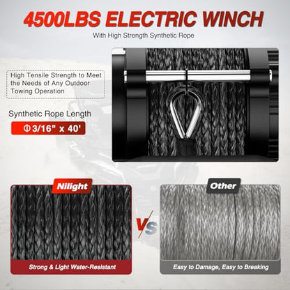 Nilight ATV UTV Electric Winch 12V 4500 lb w Synthetic Rope Remote Control - size: 4500lbs