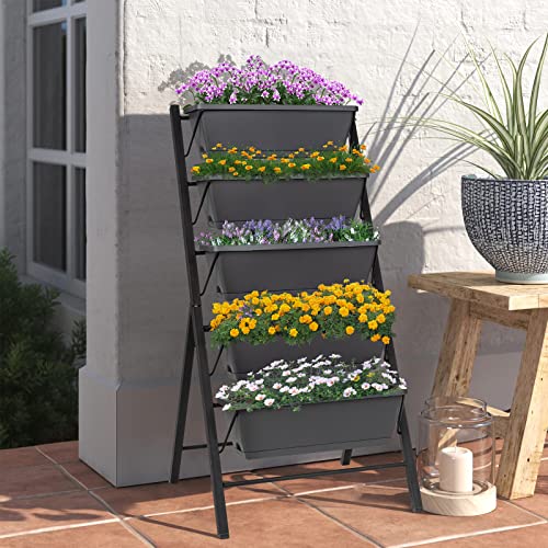 COSTWAY Vertical Raised Garden Bed, 5 Tier Planter Box with Drainage Holes