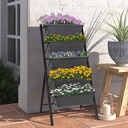 COSTWAY Vertical Raised Garden Bed, 5 Tier Planter Box with Drainage Holes