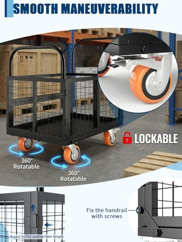 GarveeTech Platform Truck with Cage, 6-in-1 Multi-Purpose Flatbed Cart - color: Black
