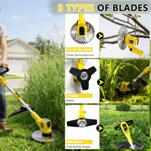 3-in-1 Cordless Weed Wacker, Electric Grass Trimmer with 2x4.0Ah Battery - color: Yellow