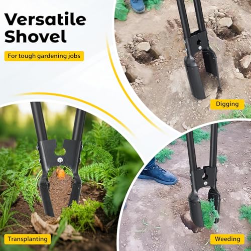 Post Hole Digger Tool, Heavy Duty Post Hole Digger with 55 Inch Handle, Dual Sharp Blades for Soil Plugging, Digging, Cultivating, Weeding, Manual Post Hole Digging Tool Garden Shovel Grey