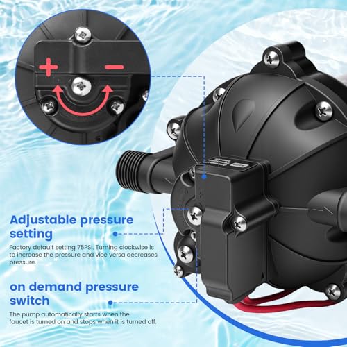 ANBULL 12V 5-Chamber Water Transfer Diaphragm Pump,7.0GPM 75PSI - size: 12V, 7.0GPM75PSI