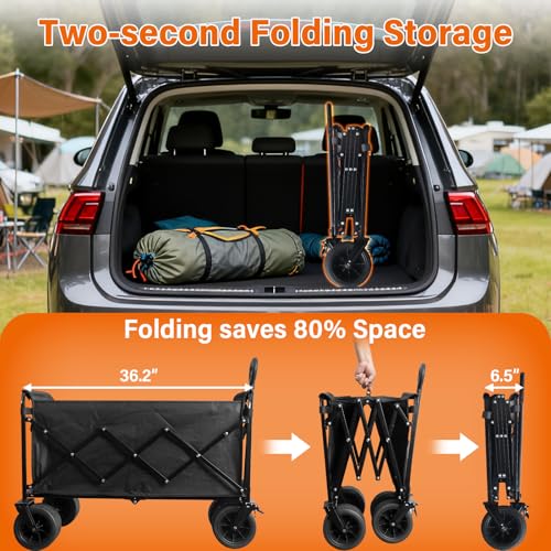 Wagons Cart Foldable, 280 lbs Collapsible Wagon with Wheels for Camping - size: 600LBS