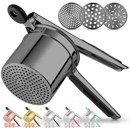 Zulay Kitchen Premium Large 15oz Potato Ricer, Heavy Duty Professional Stainless Steel Potato Masher and Ricer Kitchen Tool, Press and Mash Kitchen Gadget - Metallic Black - color: Metallic Black, size: Three Discs