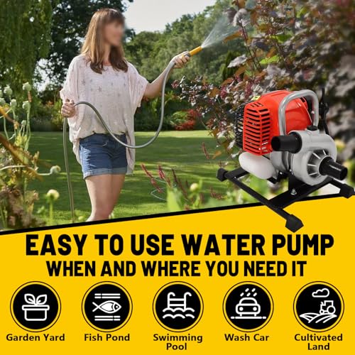 Gas Water Pump 1.5 Inch 4 Stroke,31cc Gas Powered High Pressure Pump 98ft Lift And 23ft Suction,Trash Water Pump Irrigation Pump For Farmland Garden