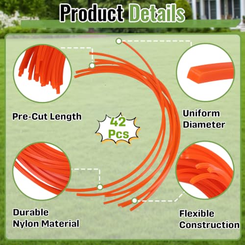 42 Pcs 0.155" x 18.5" Pre-Cut Trimmer Line for Walk Behind String Trimmers