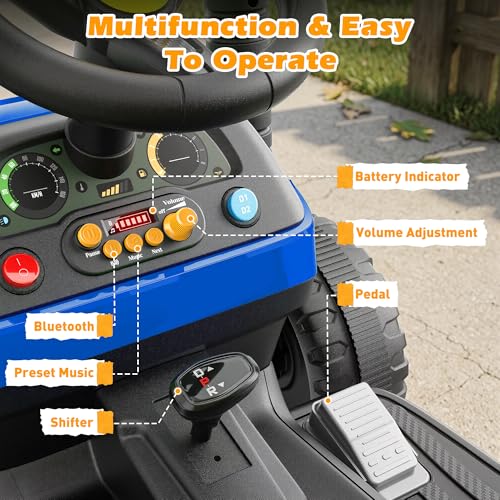 ARBELI 12V 7AH Kids Ride On Tractor w/Trailer & Remote Control, Blue - color: Blue