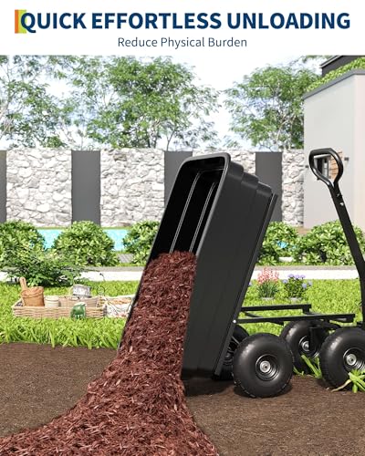 6 Cu.Ft Heavy-Duty Yard & Garden Cart – 1200LB Capacity Dump Wagon with Quick-Release Bed, 10” No-Flat All-Terrain Tires & 180° Adjustable Handle for Soil, Tools, Landscaping & Farming - size: 1200 lbs